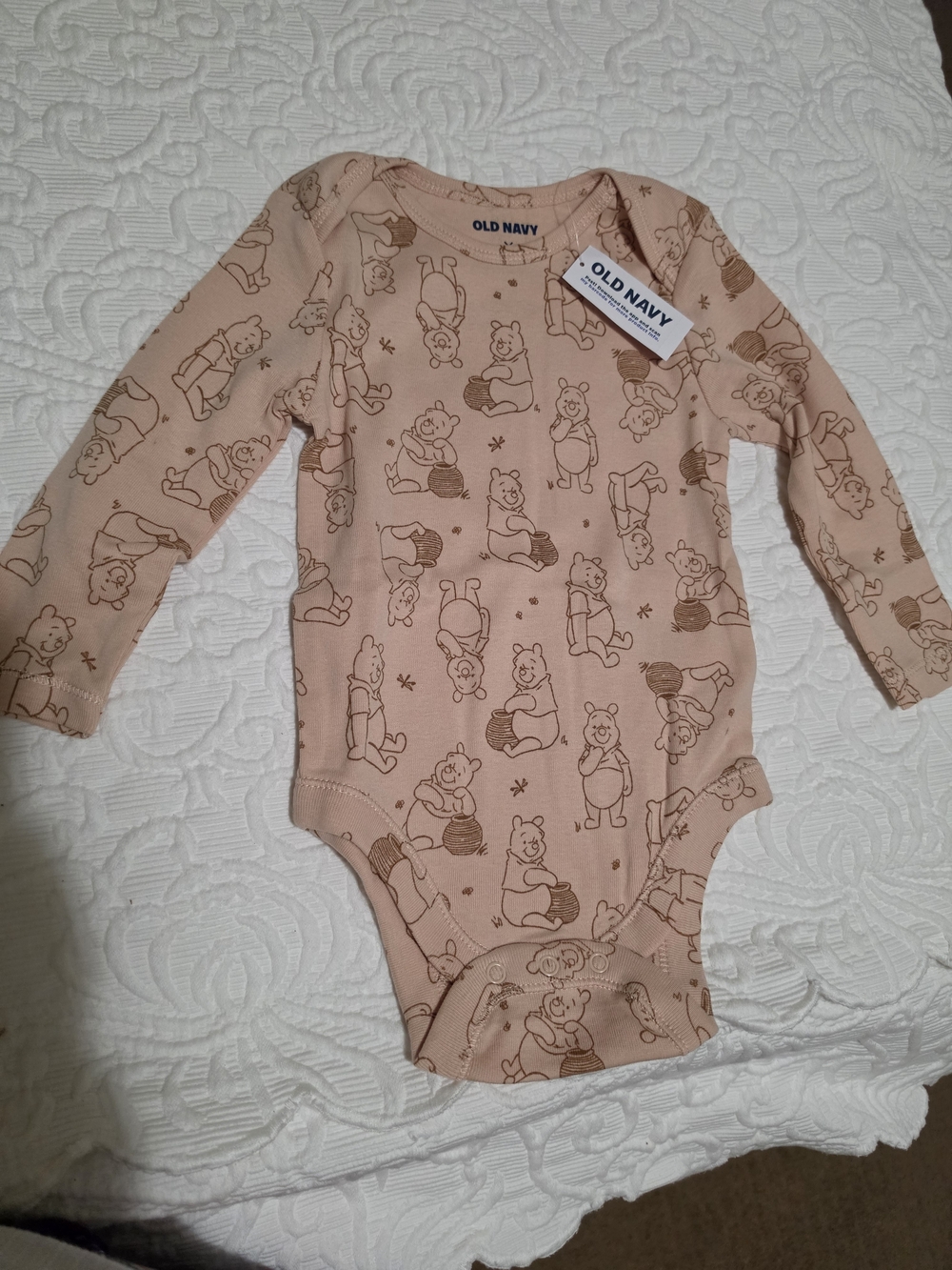 Old Navy Peach Winnie the Pooh Long-Sleeve One-Piece Bodysuit